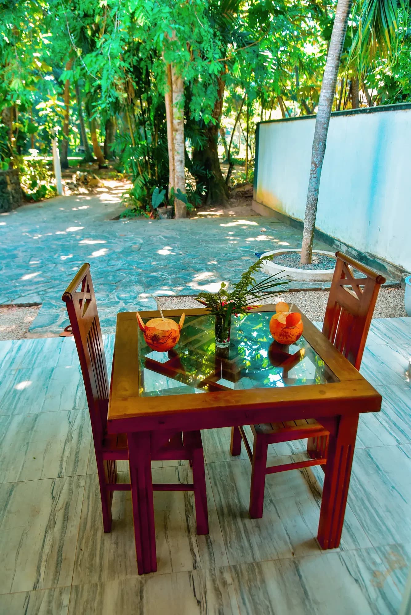Dining area with coconut drinks